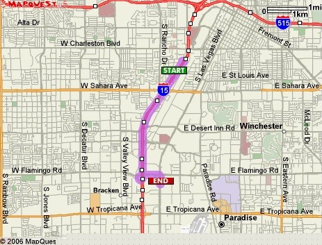 Map to Bellagio Hotel - 4 miles away